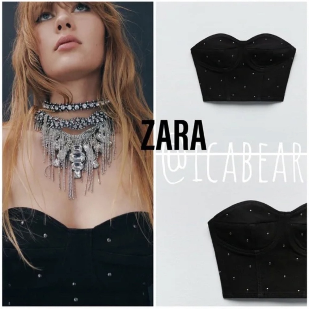 ZARA NWT STUDDED DENIM CORSET - medium